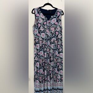 TALBOTS Maxi Dress Navy & Pink Paisley Rayon Notch Neck Rear Zipper Size 16p